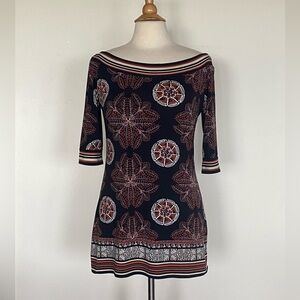 Max Studio Black & Rust Patterned Boatneck Tunic Small